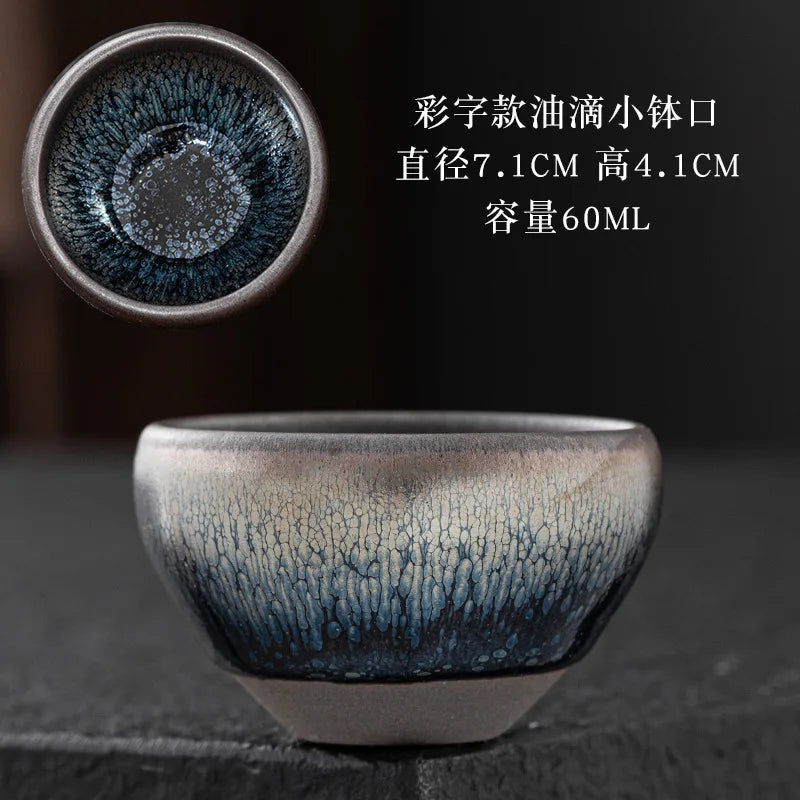 JZ209 Chinese Jian kiln tea bowl with oilspot glaze Small Tenmoku Tea Cup Natural Ceramic High Temporature Fired Eco-friendly