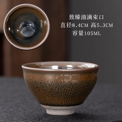 JZ209 Chinese Jian kiln tea bowl with oilspot glaze Small Tenmoku Tea Cup Natural Ceramic High Temporature Fired Eco-friendly