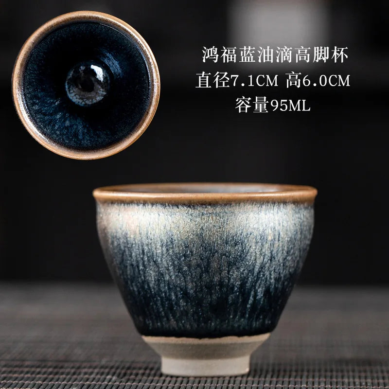 JZ209 Chinese Jian kiln tea bowl with oilspot glaze Small Tenmoku Tea Cup Natural Ceramic High Temporature Fired Eco-friendly