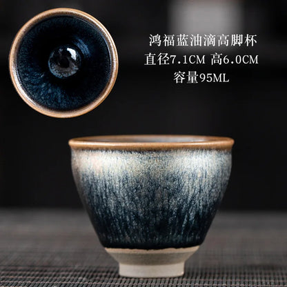 JZ209 Chinese Jian kiln tea bowl with oilspot glaze Small Tenmoku Tea Cup Natural Ceramic High Temporature Fired Eco-friendly