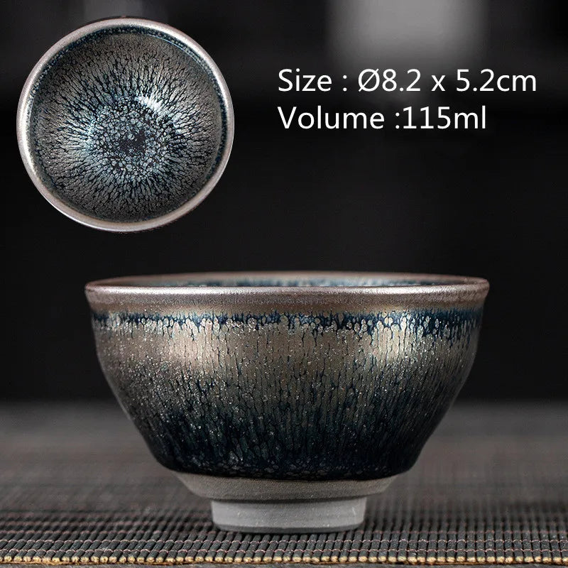JZ210 Chinese Jian kiln tea bowl with oilspot glaze Small Tenmoku Tea Cup Natural Ceramic High Temporature Fired Eco-friendly