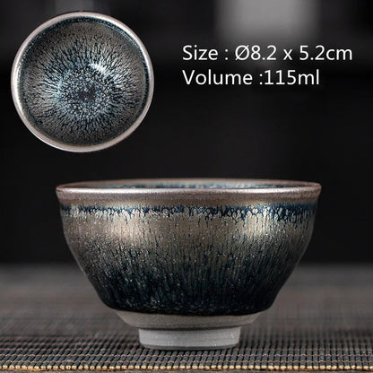 JZ210 Chinese Jian kiln tea bowl with oilspot glaze Small Tenmoku Tea Cup Natural Ceramic High Temporature Fired Eco-friendly