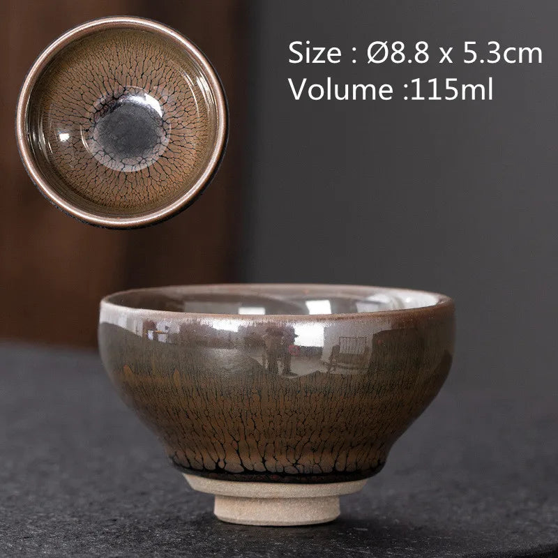 JZ210 Chinese Jian kiln tea bowl with oilspot glaze Small Tenmoku Tea Cup Natural Ceramic High Temporature Fired Eco-friendly