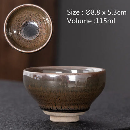 JZ210 Chinese Jian kiln tea bowl with oilspot glaze Small Tenmoku Tea Cup Natural Ceramic High Temporature Fired Eco-friendly