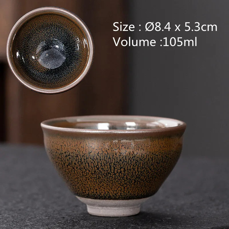 JZ210 Chinese Jian kiln tea bowl with oilspot glaze Small Tenmoku Tea Cup Natural Ceramic High Temporature Fired Eco-friendly