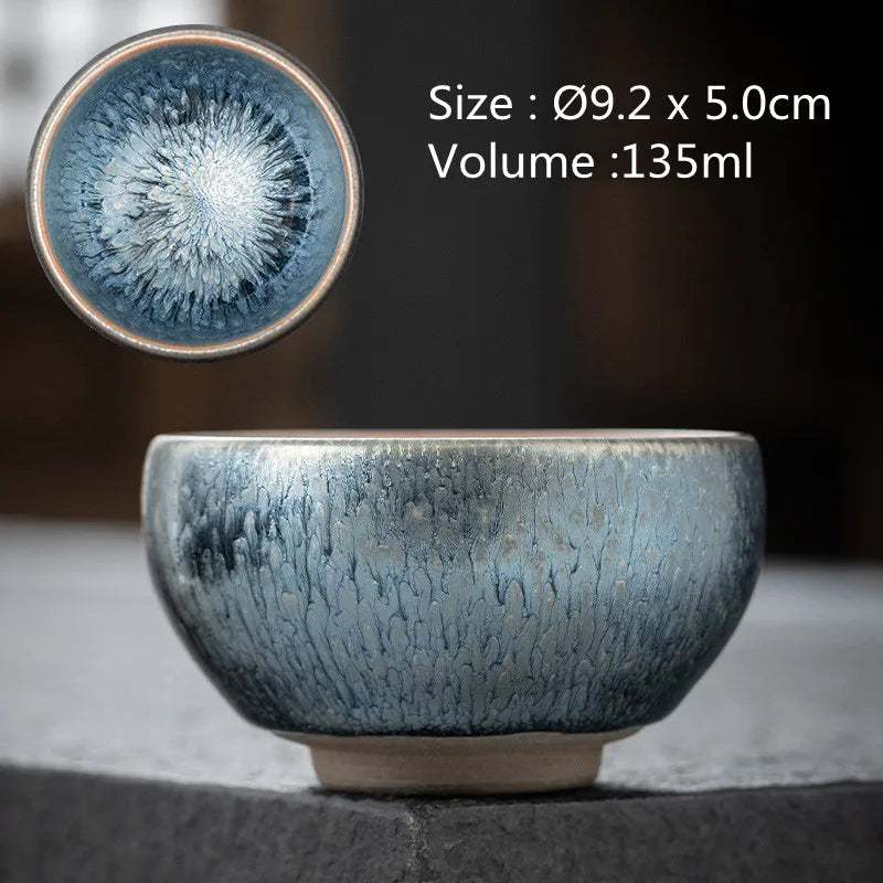 JZ210 Chinese Jian kiln tea bowl with oilspot glaze Small Tenmoku Tea Cup Natural Ceramic High Temporature Fired Eco-friendly