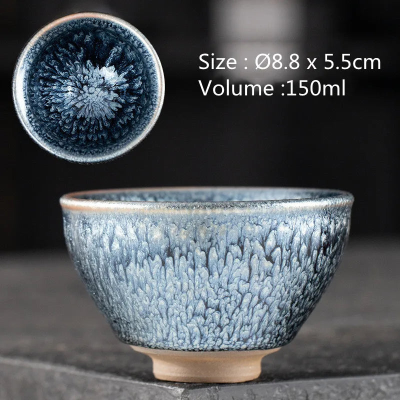 JZ210 Chinese Jian kiln tea bowl with oilspot glaze Small Tenmoku Tea Cup Natural Ceramic High Temporature Fired Eco-friendly