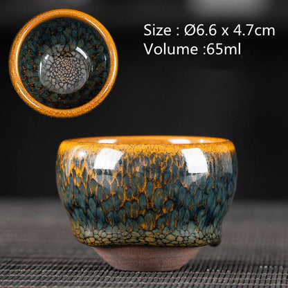 JZ210 Chinese Jian kiln tea bowl with oilspot glaze Small Tenmoku Tea Cup Natural Ceramic High Temporature Fired Eco-friendly