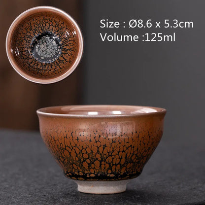 JZ210 Chinese Jian kiln tea bowl with oilspot glaze Small Tenmoku Tea Cup Natural Ceramic High Temporature Fired Eco-friendly