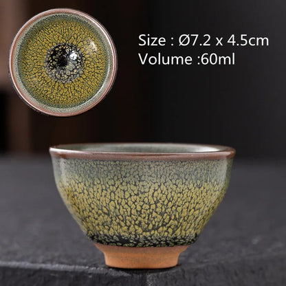 JZ210 Chinese Jian kiln tea bowl with oilspot glaze Small Tenmoku Tea Cup Natural Ceramic High Temporature Fired Eco-friendly