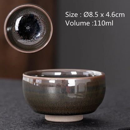 JZ210 Chinese Jian kiln tea bowl with oilspot glaze Small Tenmoku Tea Cup Natural Ceramic High Temporature Fired Eco-friendly