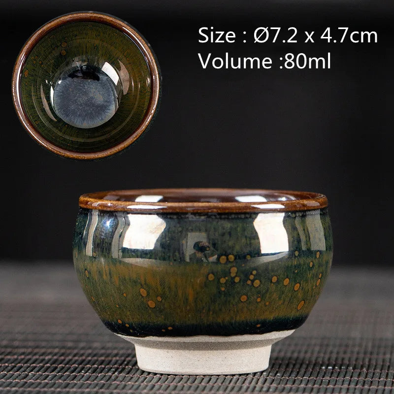 JZ210 Chinese Jian kiln tea bowl with oilspot glaze Small Tenmoku Tea Cup Natural Ceramic High Temporature Fired Eco-friendly