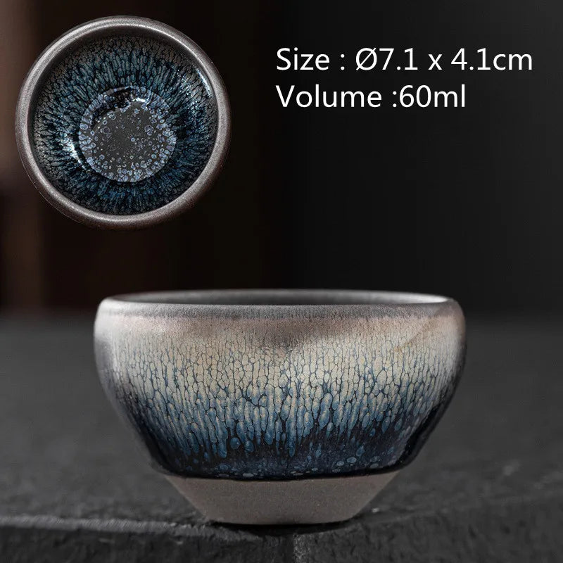 JZ210 Chinese Jian kiln tea bowl with oilspot glaze Small Tenmoku Tea Cup Natural Ceramic High Temporature Fired Eco-friendly