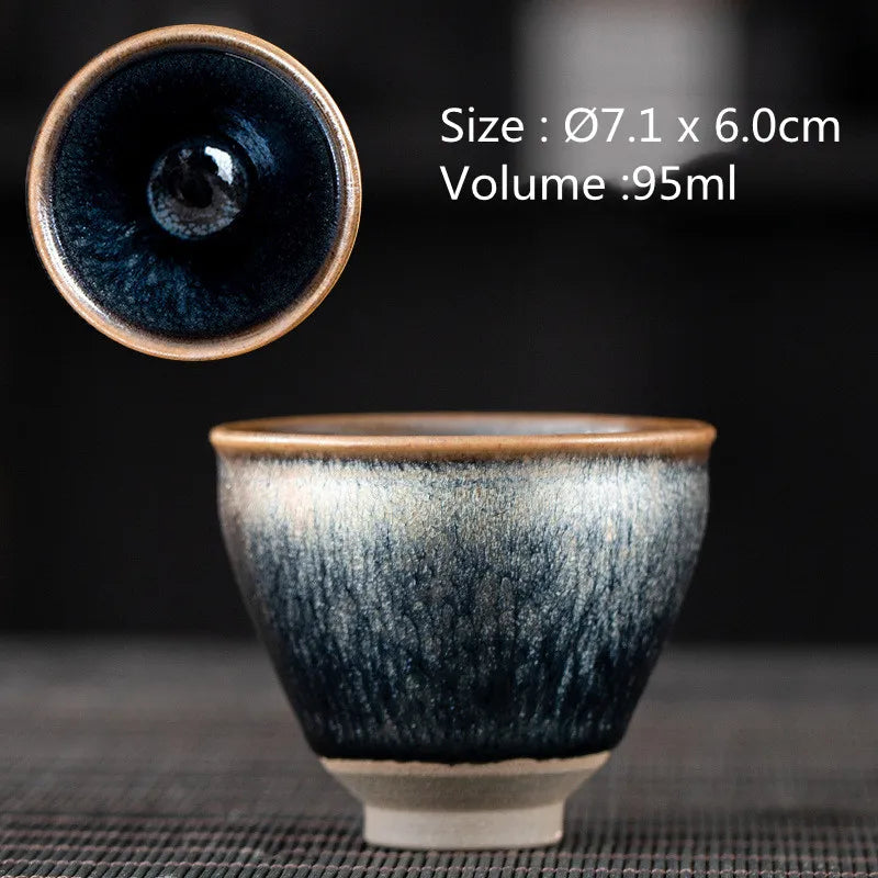 JZ210 Chinese Jian kiln tea bowl with oilspot glaze Small Tenmoku Tea Cup Natural Ceramic High Temporature Fired Eco-friendly
