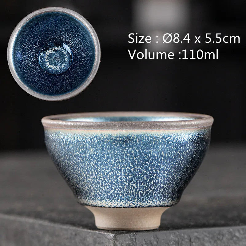 JZ210 Chinese Jian kiln tea bowl with oilspot glaze Small Tenmoku Tea Cup Natural Ceramic High Temporature Fired Eco-friendly