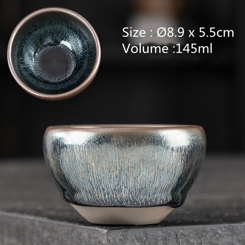 JZ210 Chinese Jian kiln tea bowl with oilspot glaze Small Tenmoku Tea Cup Natural Ceramic High Temporature Fired Eco-friendly