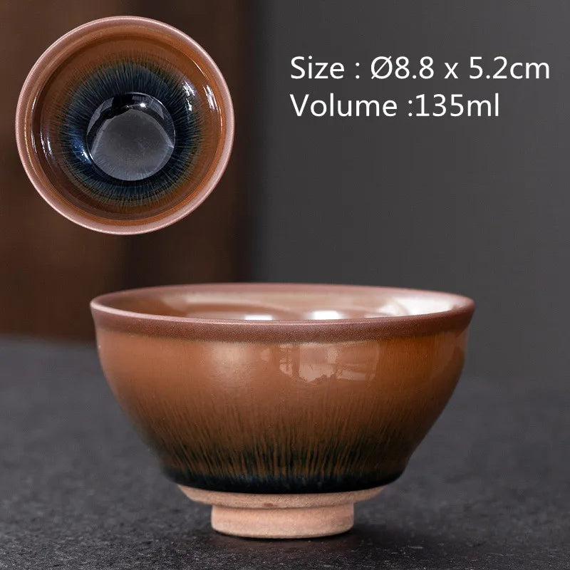 JZ210 Chinese Jian kiln tea bowl with oilspot glaze Small Tenmoku Tea Cup Natural Ceramic High Temporature Fired Eco-friendly