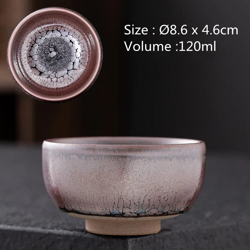 JZ210 Chinese Jian kiln tea bowl with oilspot glaze Small Tenmoku Tea Cup Natural Ceramic High Temporature Fired Eco-friendly