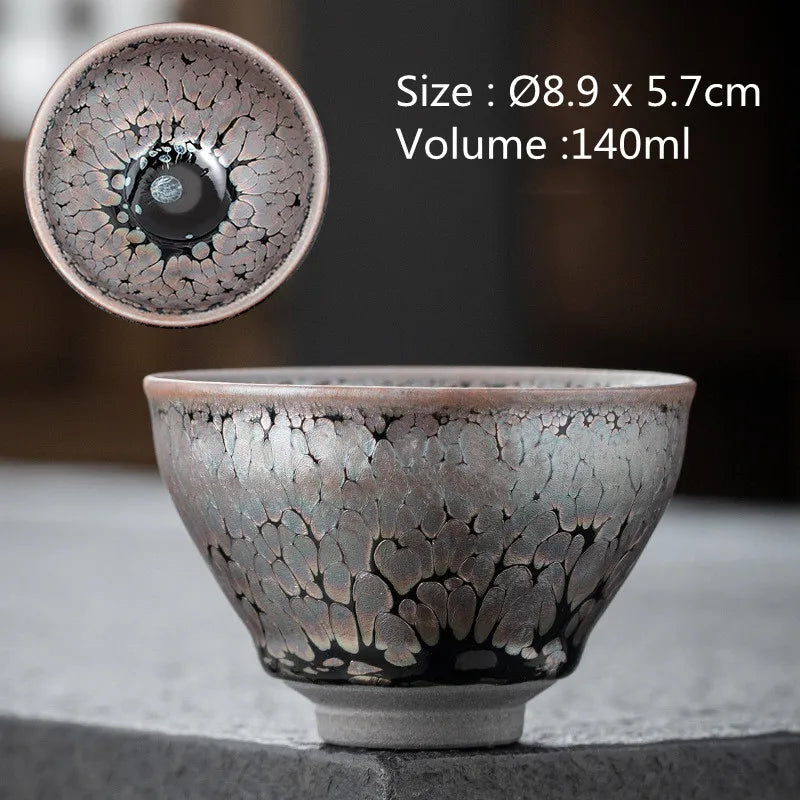 JZ210 Chinese Jian kiln tea bowl with oilspot glaze Small Tenmoku Tea Cup Natural Ceramic High Temporature Fired Eco-friendly