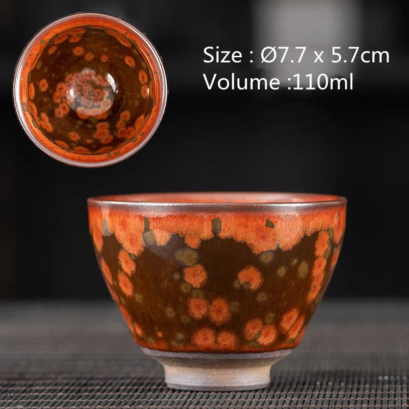 JZ210 Chinese Jian kiln tea bowl with oilspot glaze Small Tenmoku Tea Cup Natural Ceramic High Temporature Fired Eco-friendly