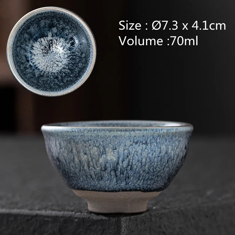 JZ210 Chinese Jian kiln tea bowl with oilspot glaze Small Tenmoku Tea Cup Natural Ceramic High Temporature Fired Eco-friendly