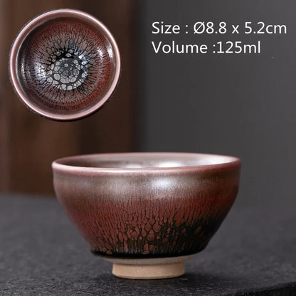 JZ210 Chinese Jian kiln tea bowl with oilspot glaze Small Tenmoku Tea Cup Natural Ceramic High Temporature Fired Eco-friendly