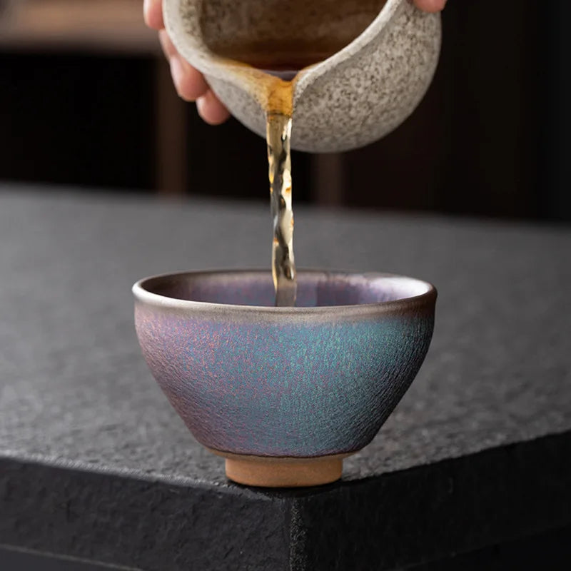 JZ248 110ml Small Cups Color Tenmoku Tea Cup Natural Clay and Ore Chinese Traditional Kungfu Teaware Fired in Kiln /JIANZHAN