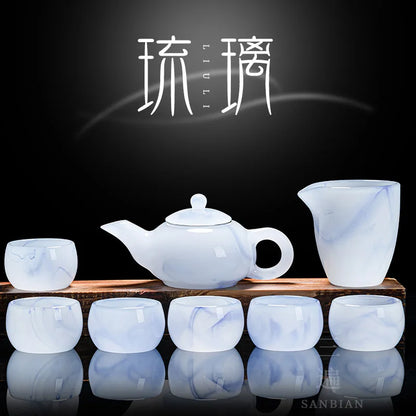 Jade Porcelain Tea Set Colored Glaze Teapot Gaiwan Pitcher Kung Fu Tea Cup White Jade Glass Office Tea Making Device