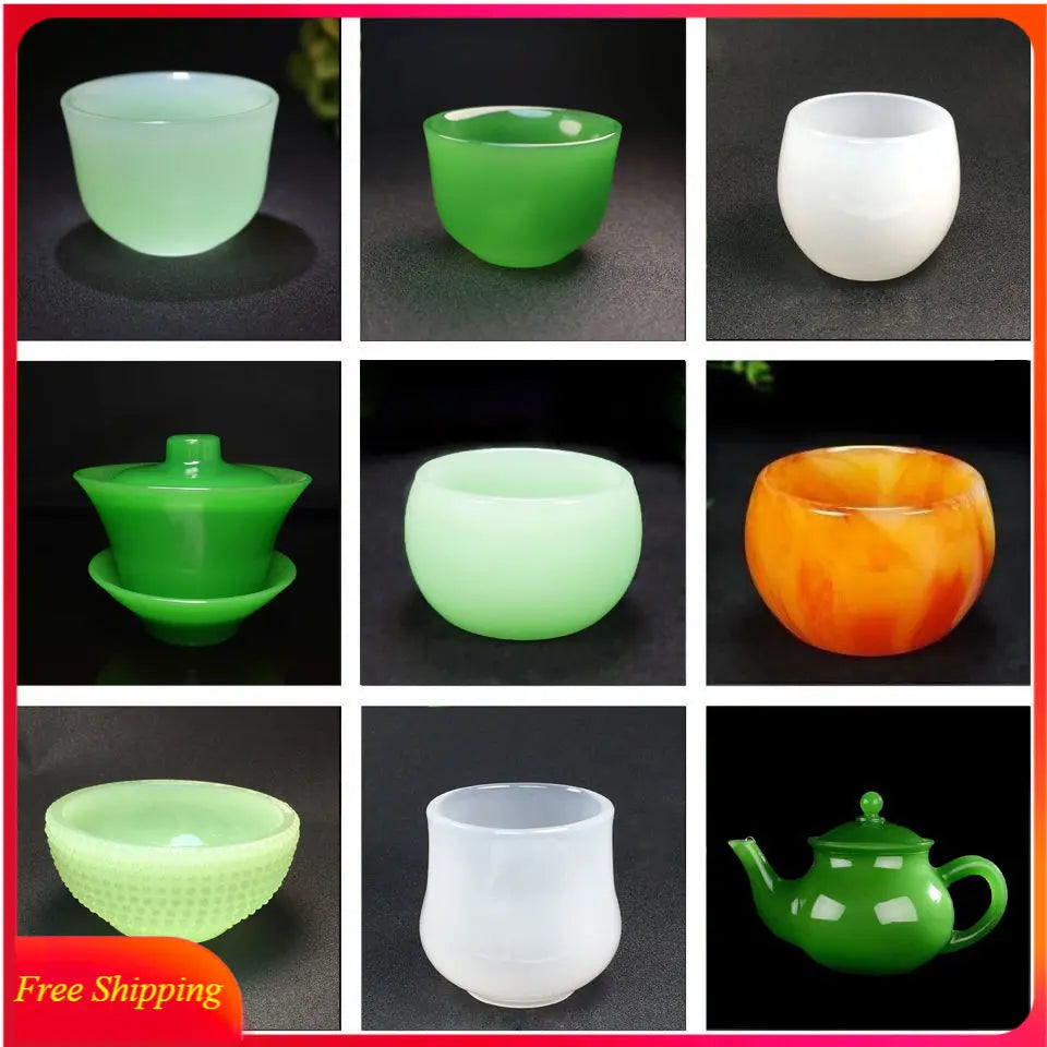 Jade Tea Cup Wine Cup Kung Fu Tea Set Health High-end Jade Single Master Cup Set Water Cup Bowls Kitchen Dining Tea Bowls Tureen