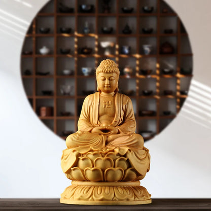 Japan Buddha Shakyamuni 10cm Wood Sculpture Buddha Dharma Solid Statue Home Decor
