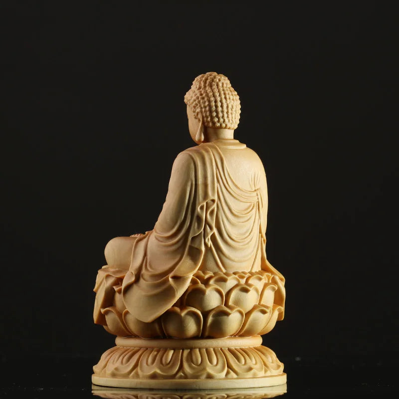 Japan Buddha Shakyamuni 10cm Wood Sculpture Buddha Dharma Solid Statue Home Decor