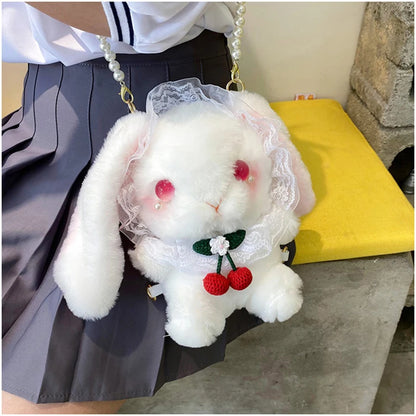 Japan Style Kawaii Girl Lolita Shoulder Bags Rabbit-shaped Bags Lace Pearl Chain Bags mochilas escolares anime