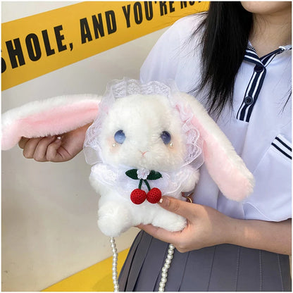 Japan Style Kawaii Girl Lolita Shoulder Bags Rabbit-shaped Bags Lace Pearl Chain Bags mochilas escolares anime