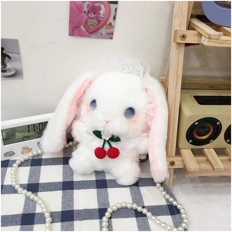 Japan Style Kawaii Girl Lolita Shoulder Bags Rabbit-shaped Bags Lace Pearl Chain Bags mochilas escolares anime