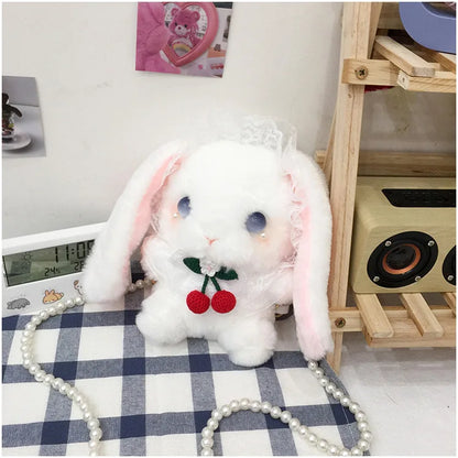 Japan Style Kawaii Girl Lolita Shoulder Bags Rabbit-shaped Bags Lace Pearl Chain Bags mochilas escolares anime
