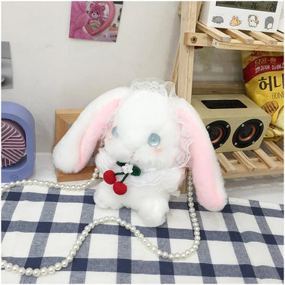 Japan Style Kawaii Girl Lolita Shoulder Bags Rabbit-shaped Bags Lace Pearl Chain Bags mochilas escolares anime