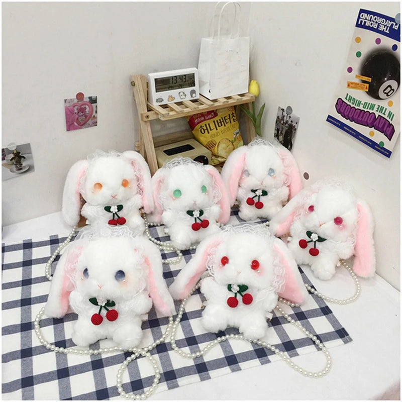 Japan Style Kawaii Girl Lolita Shoulder Bags Rabbit-shaped Bags Lace Pearl Chain Bags mochilas escolares anime