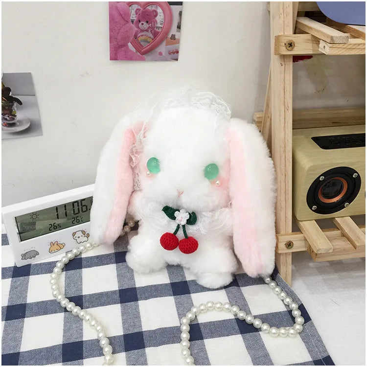 Japan Style Kawaii Girl Lolita Shoulder Bags Rabbit-shaped Bags Lace Pearl Chain Bags mochilas escolares anime