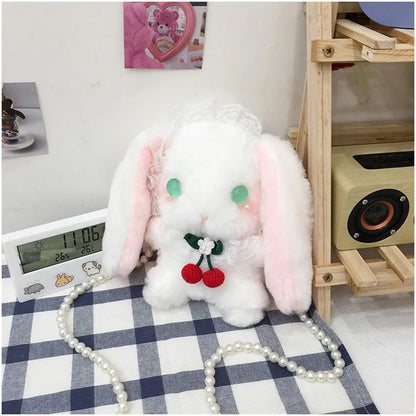 Japan Style Kawaii Girl Lolita Shoulder Bags Rabbit-shaped Bags Lace Pearl Chain Bags mochilas escolares anime