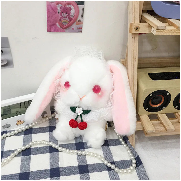 Japan Style Kawaii Girl Lolita Shoulder Bags Rabbit-shaped Bags Lace Pearl Chain Bags mochilas escolares anime