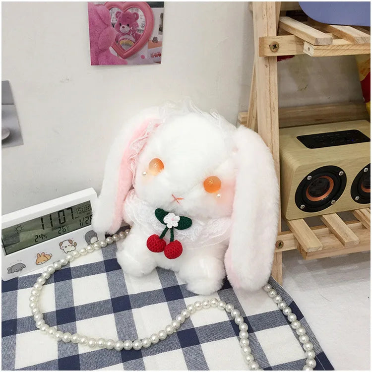 Japan Style Kawaii Girl Lolita Shoulder Bags Rabbit-shaped Bags Lace Pearl Chain Bags mochilas escolares anime