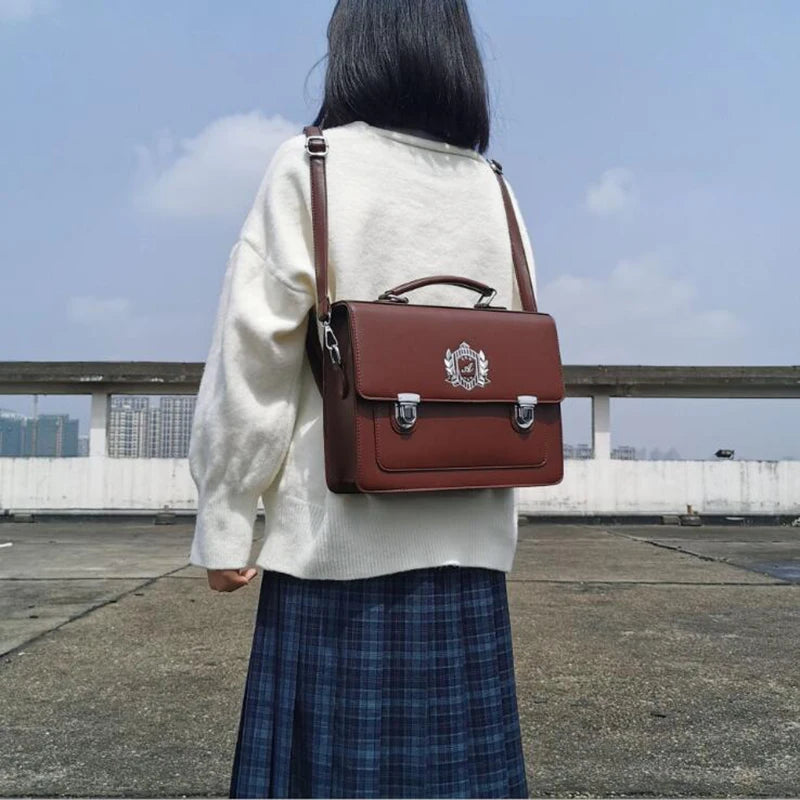 Japan Style Lolita JK Backpacks Women Girl Schoolbags Artificial Leather Messenger Bags Flap Pocket Briefcase Bookbags
