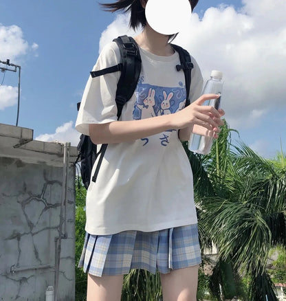 Japan Style Lovely Girly Girl T-shirt Tops Summer Women Lolita Rabbit Printed Tops Kawaii Students T-shirt