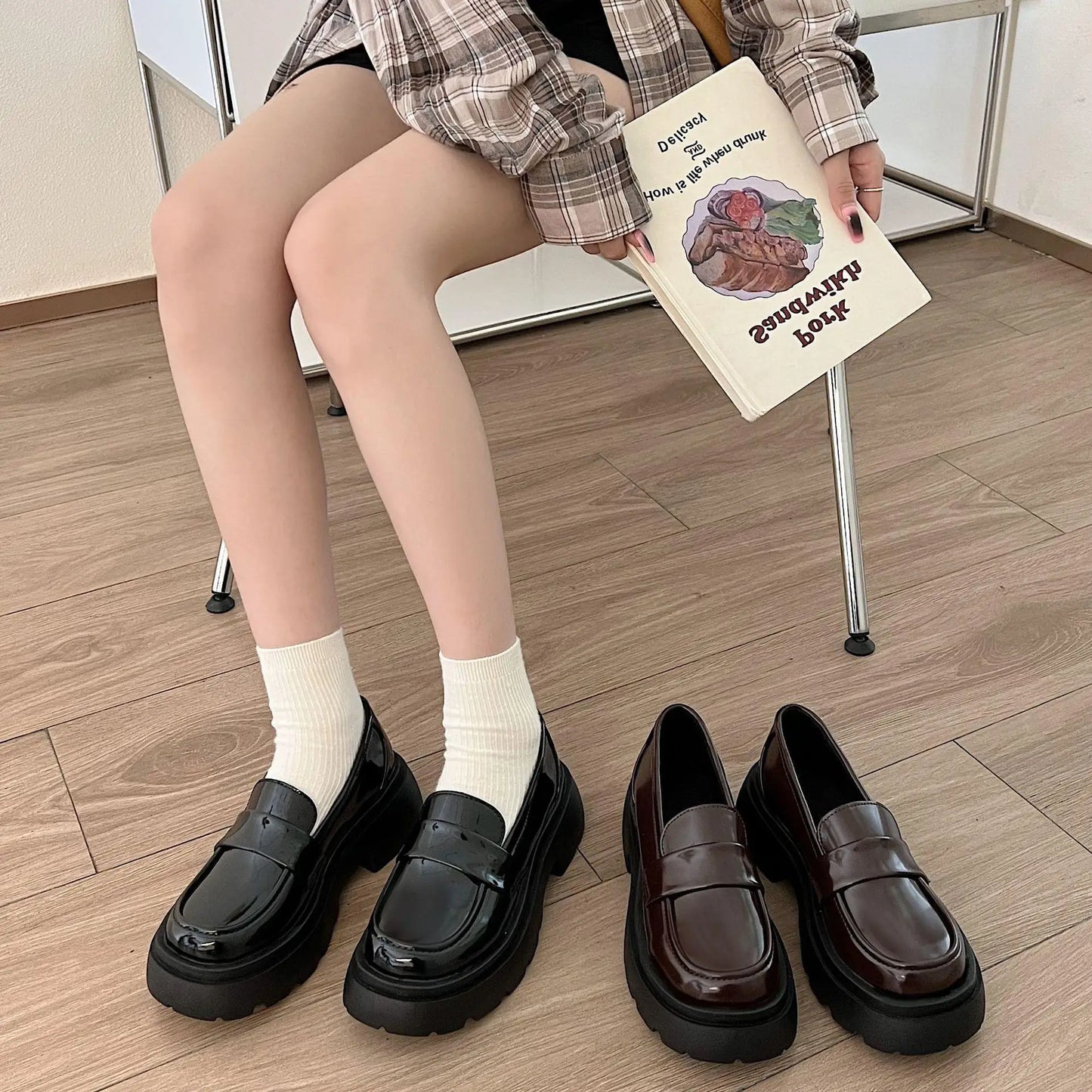 Japan Style Students Girl JK Shoes Female PU Leather Loafers Platform Elevator Shoes