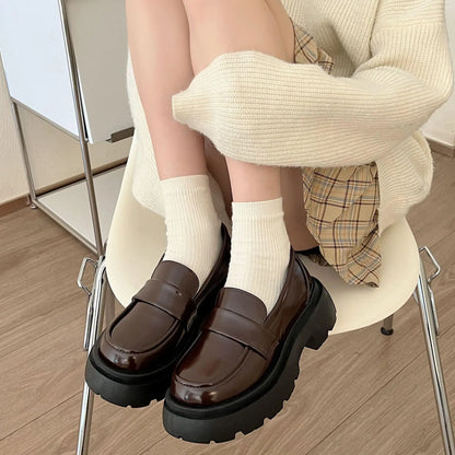 Japan Style Students Girl JK Shoes Female PU Leather Loafers Platform Elevator Shoes