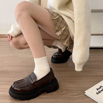 Japan Style Students Girl JK Shoes Female PU Leather Loafers Platform Elevator Shoes