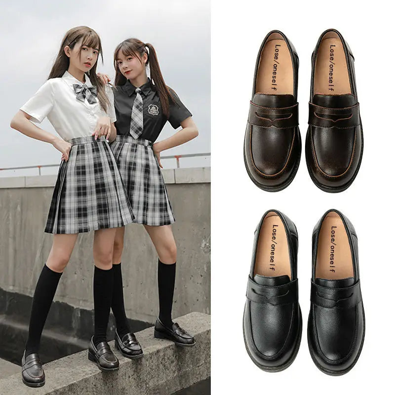 Japan Style Women Retro Shoes Girl Lolita JK Shoes Mid heels Female Sewing Loafers Shallow Shoes