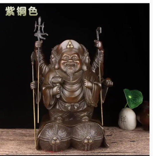 Japan home Shrine OFFICE lobby efficacious Protection Mascot thriving business DA HEI TIAN FU God bronze FENG SHUI art statue