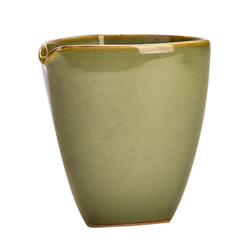 Japanese Antique Ceramic Fair Cup Green Bamboo Glazed Tea Bowl Creative Tea Dispenser High Quality Tea Set Accessories Crafts