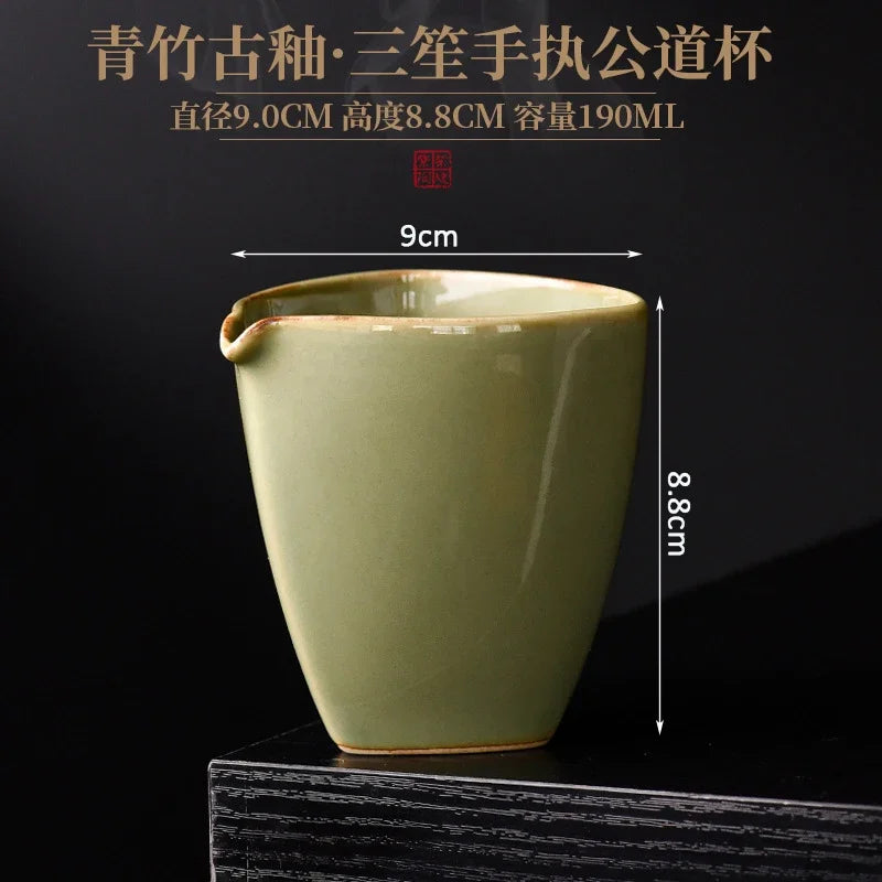 Japanese Antique Ceramic Fair Cup Green Bamboo Glazed Tea Bowl Creative Tea Dispenser High Quality Tea Set Accessories Crafts